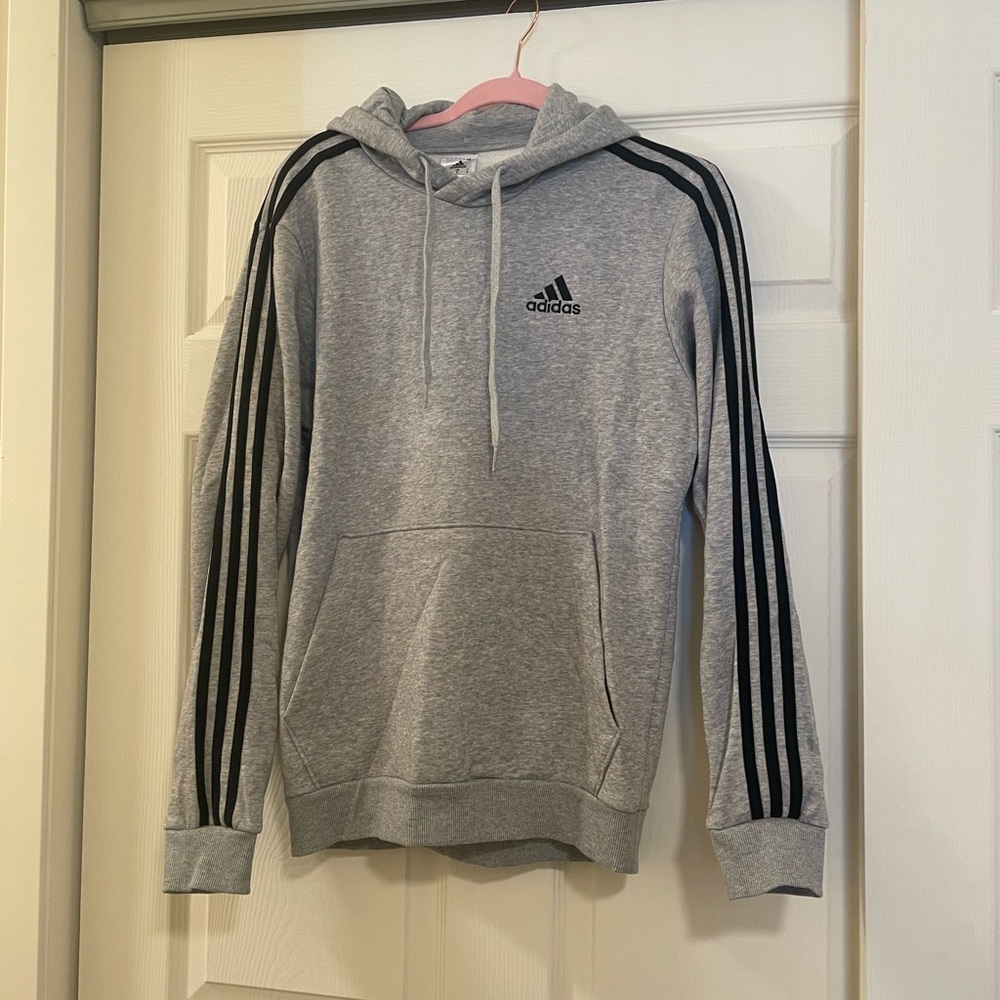 Adidas Heather Gray Hoodie with Black Accents
